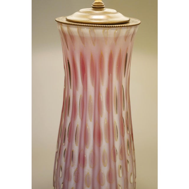 Glass 1960s Rare Xxlarge Massive Pink "Costolato" Barovier Toso Murano Italy Bubble Blown Art Glass Brass Table Lamp For Sale - Image 7 of 13