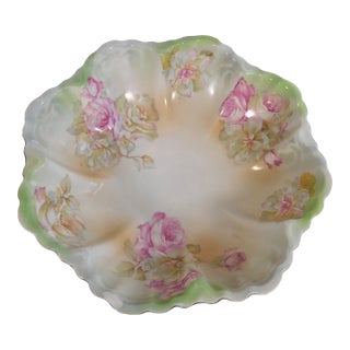 1950s Green Moritz Zdekauer Mz Austria Floral Serving Bowl For Sale