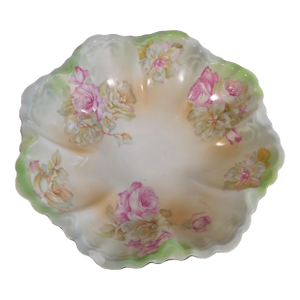 1950s Green Moritz Zdekauer Mz Austria Floral Serving Bowl