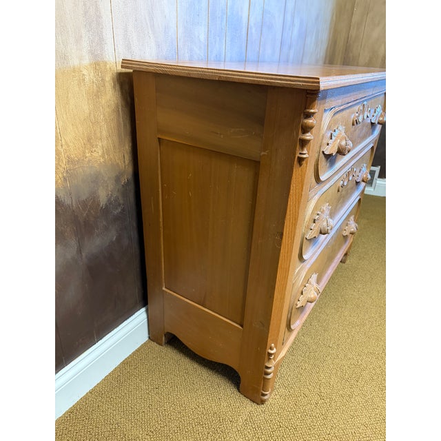 Victorian Vintage Chest With Original Appliqués and Pear Carved Handles, Racetrack Molding Drawers For Sale - Image 3 of 12