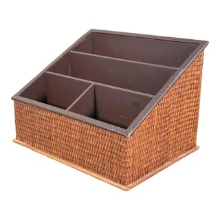 Woven Rattan Desk Organizer / Letter Holder With Tiered Compartments For Sale