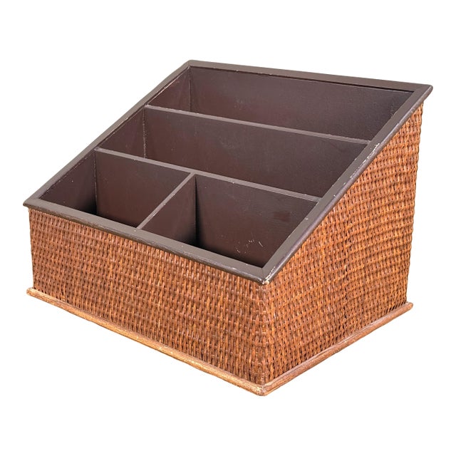 Woven Rattan Desk Organizer / Letter Holder With Tiered Compartments For Sale