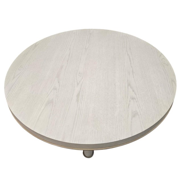 Wood Contemporary White Cerused Oak Round Accent Table by Beautiter Home For Sale - Image 7 of 8