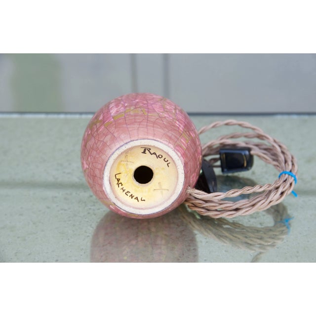 Art Deco Petite Glazed Ceramic French Art Deco Lamp by Raoul Lachenal For Sale - Image 3 of 5