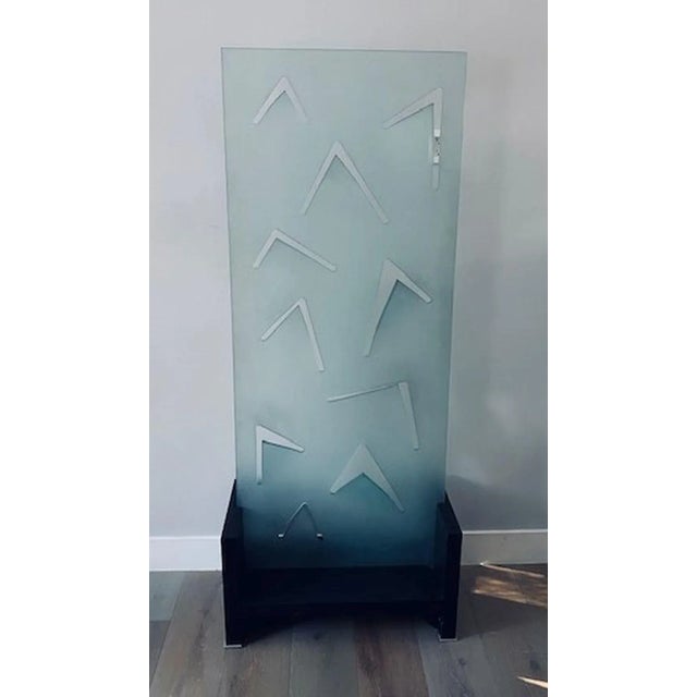 Pair of Italian Hand Made Contemporary Room Dividers with protruding glass. There is a white transparency to the glass....
