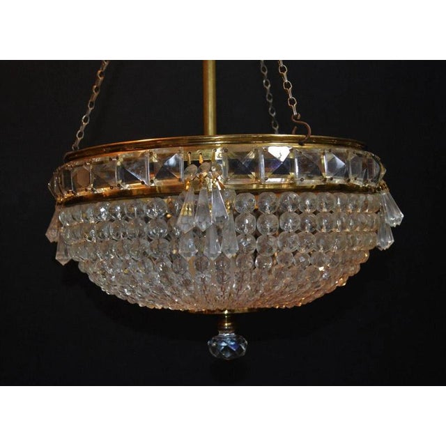 1930s Art Deco French Crystal Beaded Basket Chandelier with Brass, 1930s For Sale - Image 5 of 7