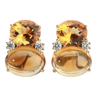 Christina Addison Large Gum Drop Earrings With Citrine and Cabochon Citrine and Diamonds For Sale