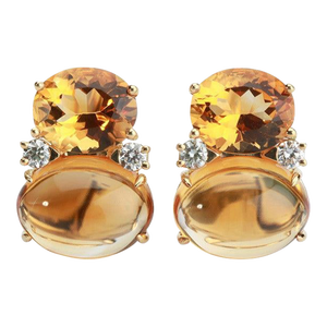 Christina Addison Large Gum Drop Earrings With Citrine and Cabochon Citrine and Diamonds