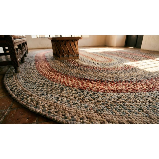 Refined Multi Color Background Wtih Folk Art Styles Round Vintage American Braided Rug For Sale - Image 14 of 15
