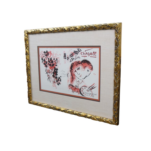 Rare 1980 pencil signed poster print titled "Lithograph III" by Marc Chagall. Cover design for the third in a six volume...