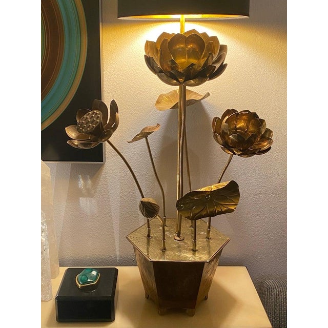 Metal 1960s Feldman Brass Lotus Flower Lamp For Sale - Image 7 of 11