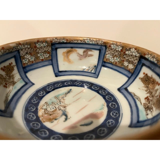 Antique Colored Imari Bowl With Gold Edge and Detailed Painting - Horse in Center For Sale - Image 12 of 18
