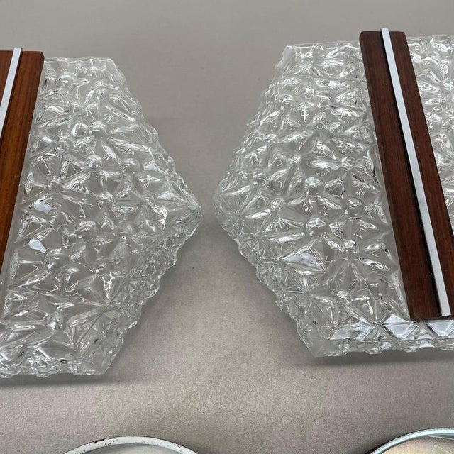 Textured Glass and Teak Wall Lights, Germany, 1970s, Set of 2 For Sale - Image 14 of 18