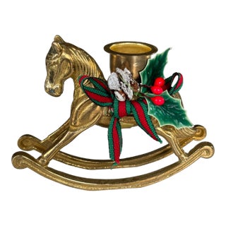 Vintage Solid Brass Rocking Horse Candle Holder - After Ralph Lauren For Sale