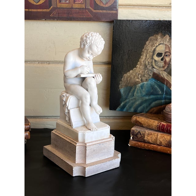 Early 20th Century Italian Porcelain Bisque Figure of a Putto Writing After Canova For Sale - Image 10 of 14