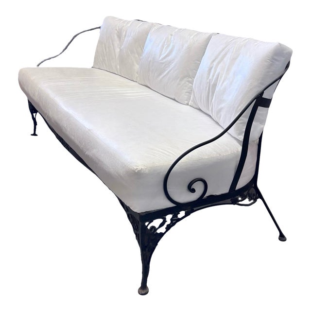 Hollywood Regency Style Woodard Wrought Iron Sofa, Orleans Collection With New Cushions For Sale