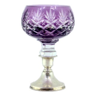 Cup in Cut Glass with Round Silver Base and Filling For Sale