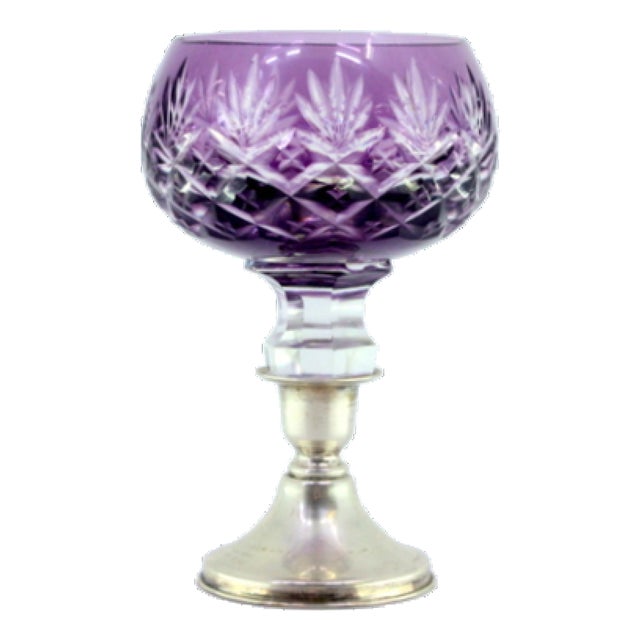 Cup in Cut Glass with Round Silver Base and Filling For Sale