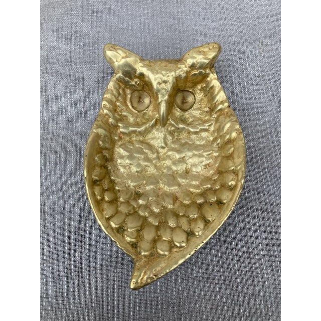 Vintage Polished Solid Brass Owl Dish For Sale - Image 9 of 12