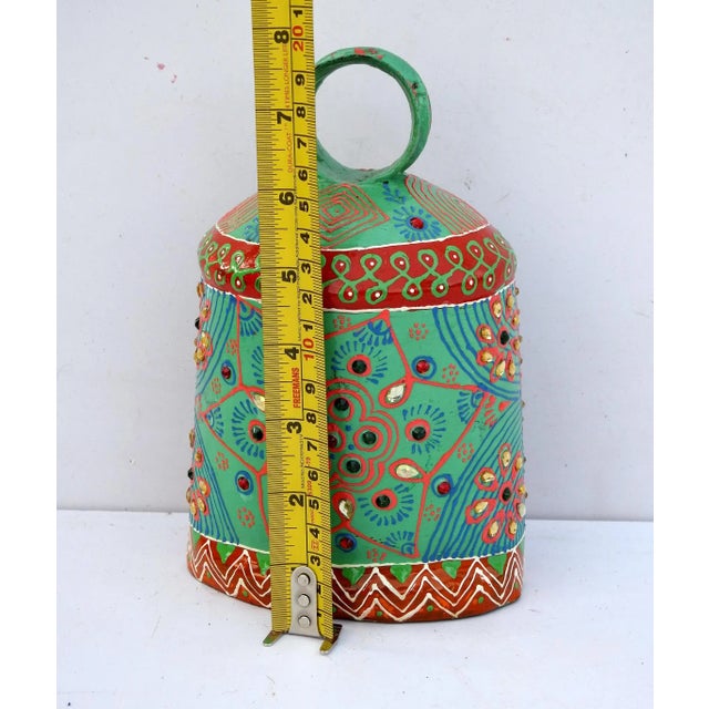Vintage Swiss Cow Bell Metal Decorative Emboss Hand Painted For Sale - Image 4 of 4
