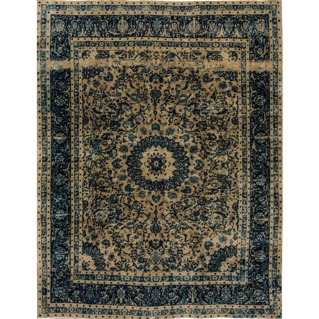 Beige Vintage Persian Tabriz Shabby Chic Beige Handmade Medallion Wool Rug For Sale - Image 8 of 8