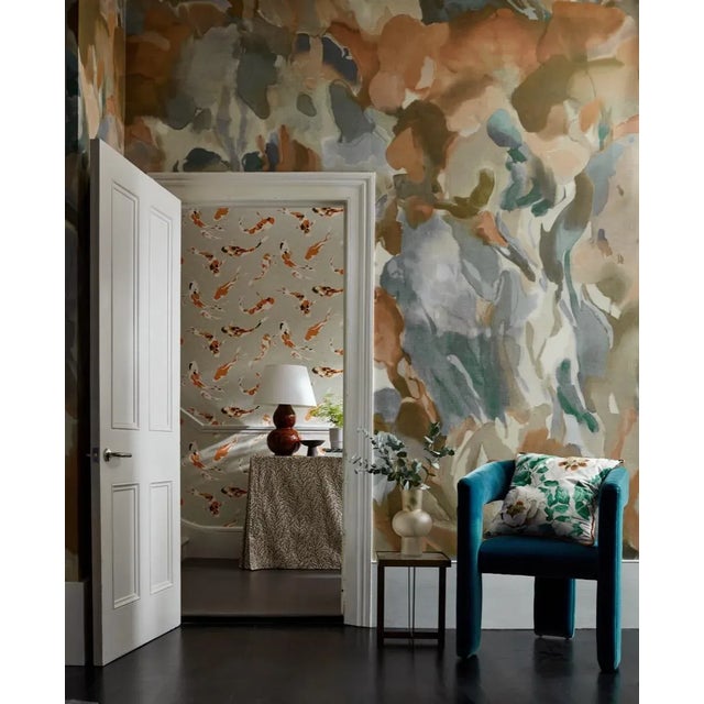 Contemporary Harlequin Foresta Wallpaper in Baked Terracotta/Cerulean For Sale - Image 3 of 4