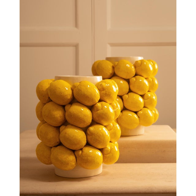 Large Ceramic Lemon Vases, 1980s, Set of 2 For Sale - Image 6 of 9