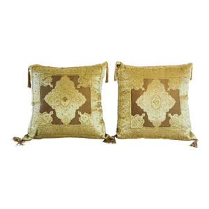 Gold Moorish Throw Pillows Embellished With Sequins and Beads a Pair