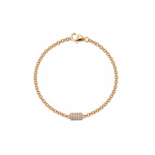 Modern 14k Rose Gold 0.41ctw Pave Diamond Barrel Rondelle Charm Chain Link Bracelet For Sale - Image 3 of 8