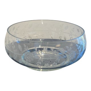 1960s Floral Etched Punch Bowl For Sale