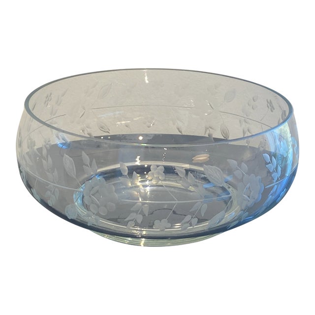 1960s Floral Etched Punch Bowl For Sale