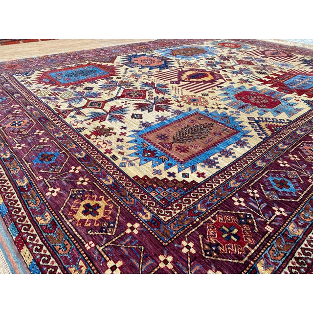1990s Vintage Kazak Wool Rug, Ivory Tribal Medallion For Sale - Image 5 of 9