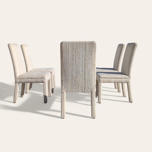 Postmodern Upholstered Dining Chairs in Textured Cream Fabric, 1980s Set of 6 For Sale - Image 10 of 18