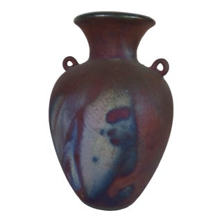Signed Raku Grecian Style Pottery Vase For Sale