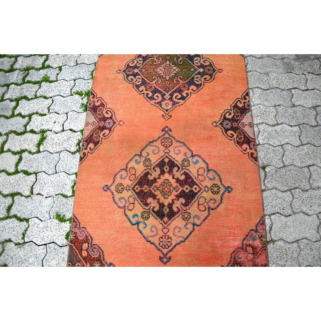 1960s Orange Pastel Anatolian Handmade Runner Carpet For Sale - Image 4 of 11