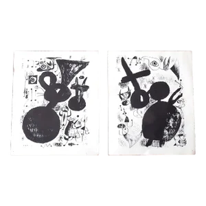 Vintage Abstract Joan Miro Lithographs - a Pair