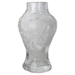 Art Nouveau French Glass Vase with Iris and Lacusted Decoration, 1890s