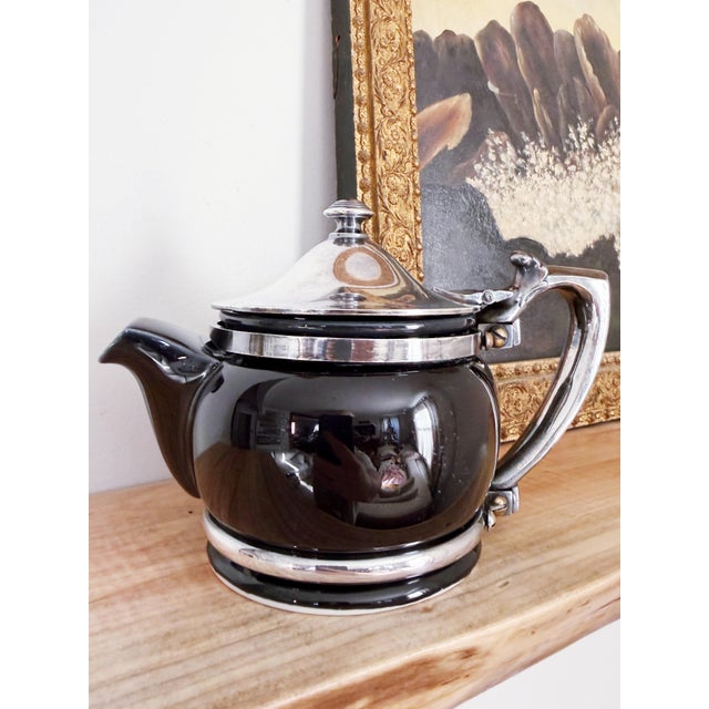 Art Deco Vintage Lenox China and Silver Hotel Teapot For Sale - Image 3 of 9