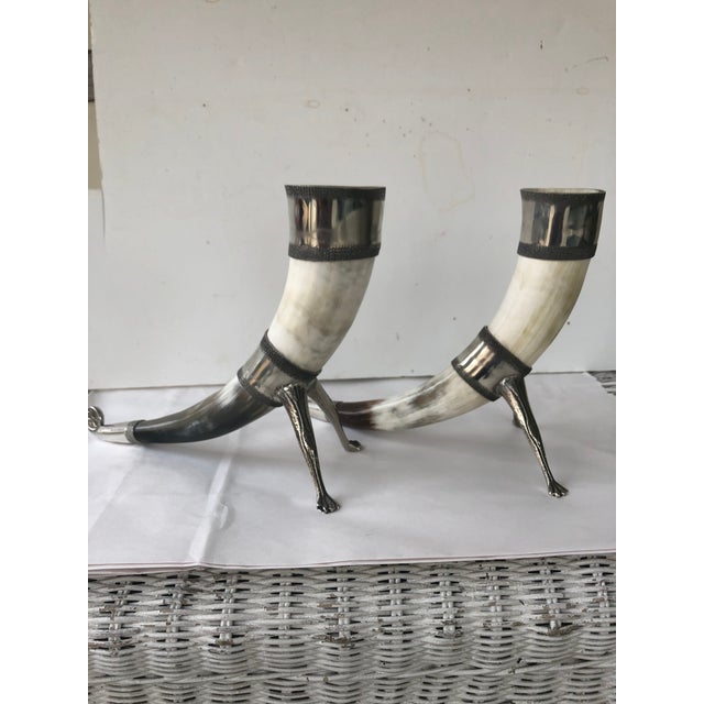 Norwegian PewterMounted Drinking Horns or Vases a Pair Chairish