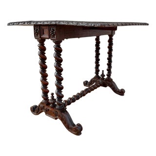 1920s Spanish Baroque Revival Drop-Leaf Table With Carved Barley Twist Legs For Sale
