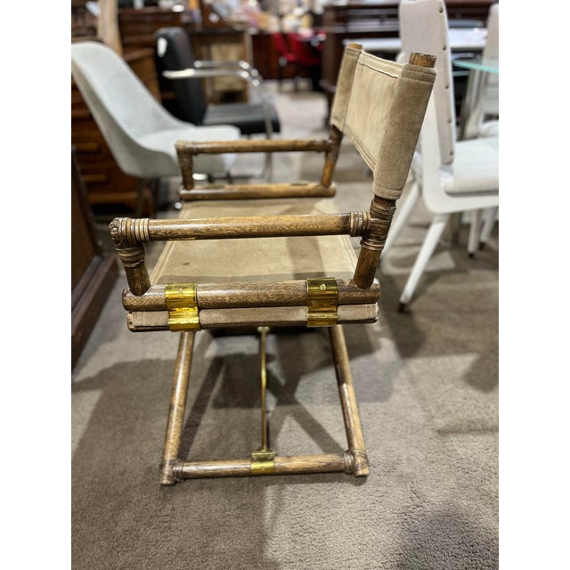 Wood 1980’s McGuire for San Francisco Bamboo & Suede Directors Chair Dining Set For Sale - Image 7 of 12