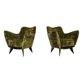 Perla Armchairs in Green Velvet by Giulia Veronesi for ISA Bergamo, 1950s, Set of 2 For Sale