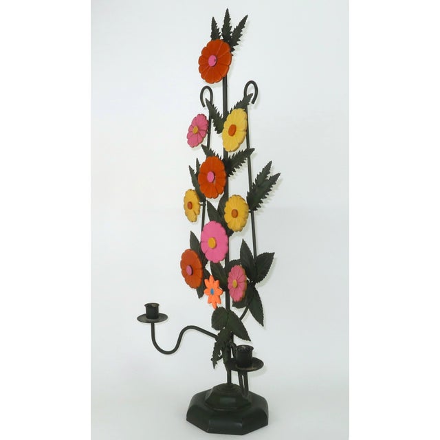 Metal Mod Metal Tole Flower Candle Holder Candelabra, 1960's For Sale - Image 7 of 14