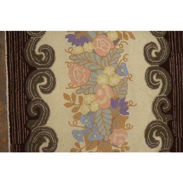 1940s Ivory Floral Folk Art Antique American Hooked Rug 3'2" X 5'8" Handknotted Wool Carpet For Sale - Image 4 of 6