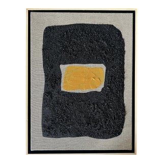 Gold and Carbon Painting on Spanish Linen Minimalist Painting, Framed For Sale