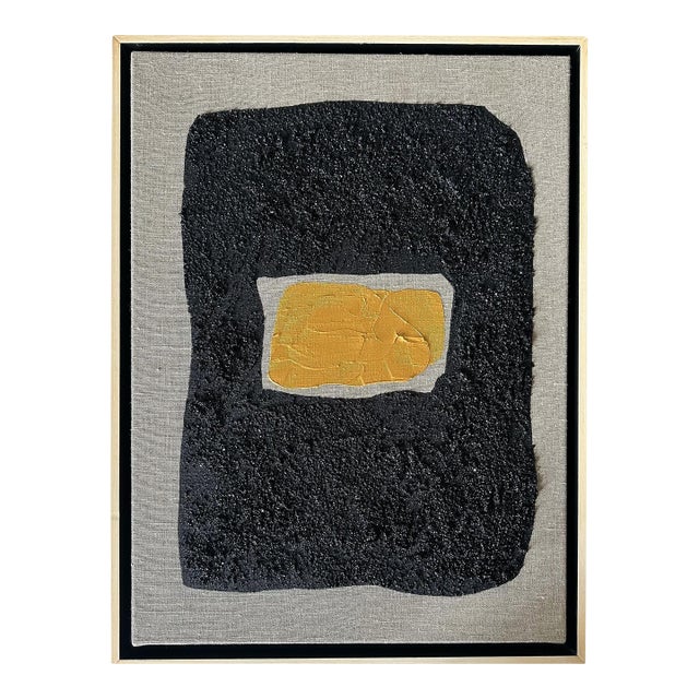 Gold and Carbon Painting on Spanish Linen Minimalist Painting, Framed For Sale