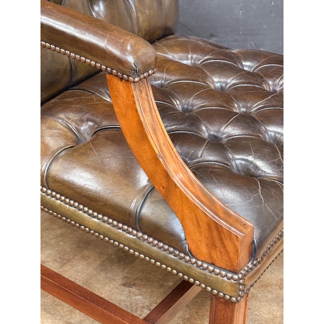 Wood Large Gainsborough Library Armchair of Tufted Leather From England For Sale - Image 7 of 13