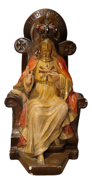 Antique Polychrome Plaster Sacred Heart of Jesus Sculpture, 19th Century