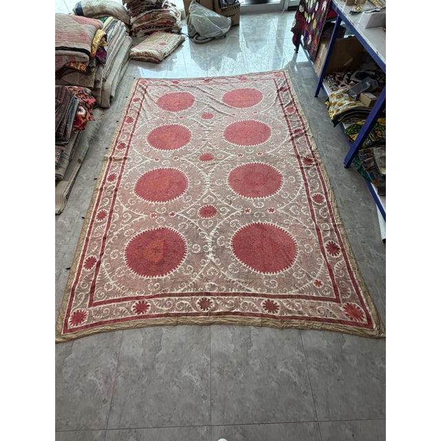1970s Large Red Suzani Wall Hanging Bedspread 7'7'' X 11' For Sale - Image 9 of 9