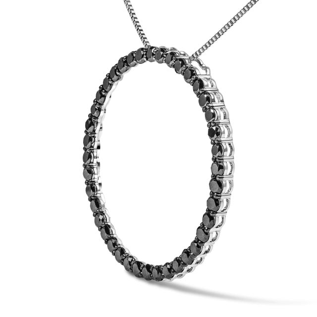 Contemporary .925 Sterling Silver 2.0 Cttw Black Diamond Open Hoop Circle 18" Pendant Necklace (Black Color, I2-I For Sale - Image 3 of 5